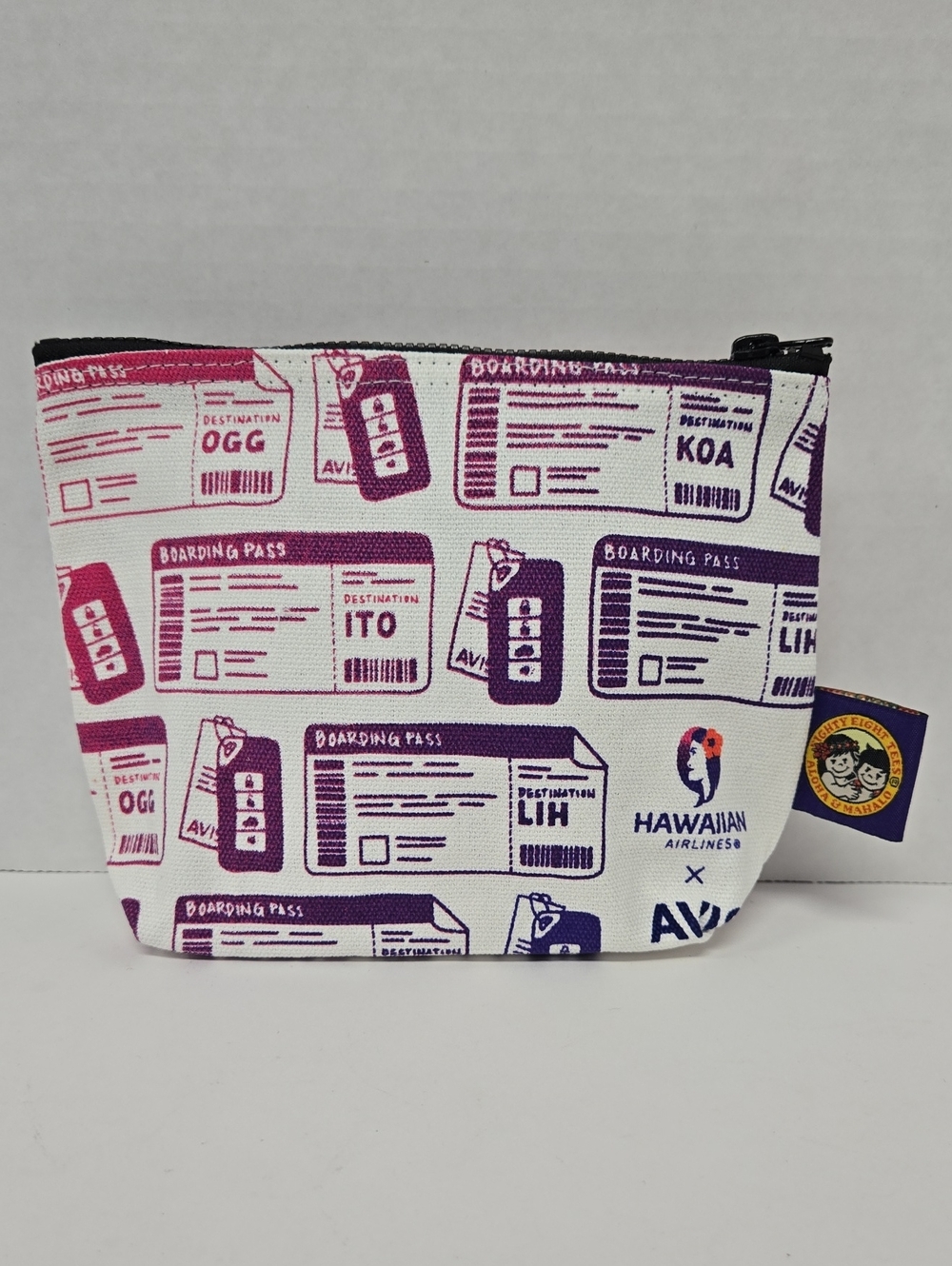 Eighty Eight Tees Hawaiian Airlines x Avis Zippered Pouch NWOT 7.25"x5.25"x1.75"